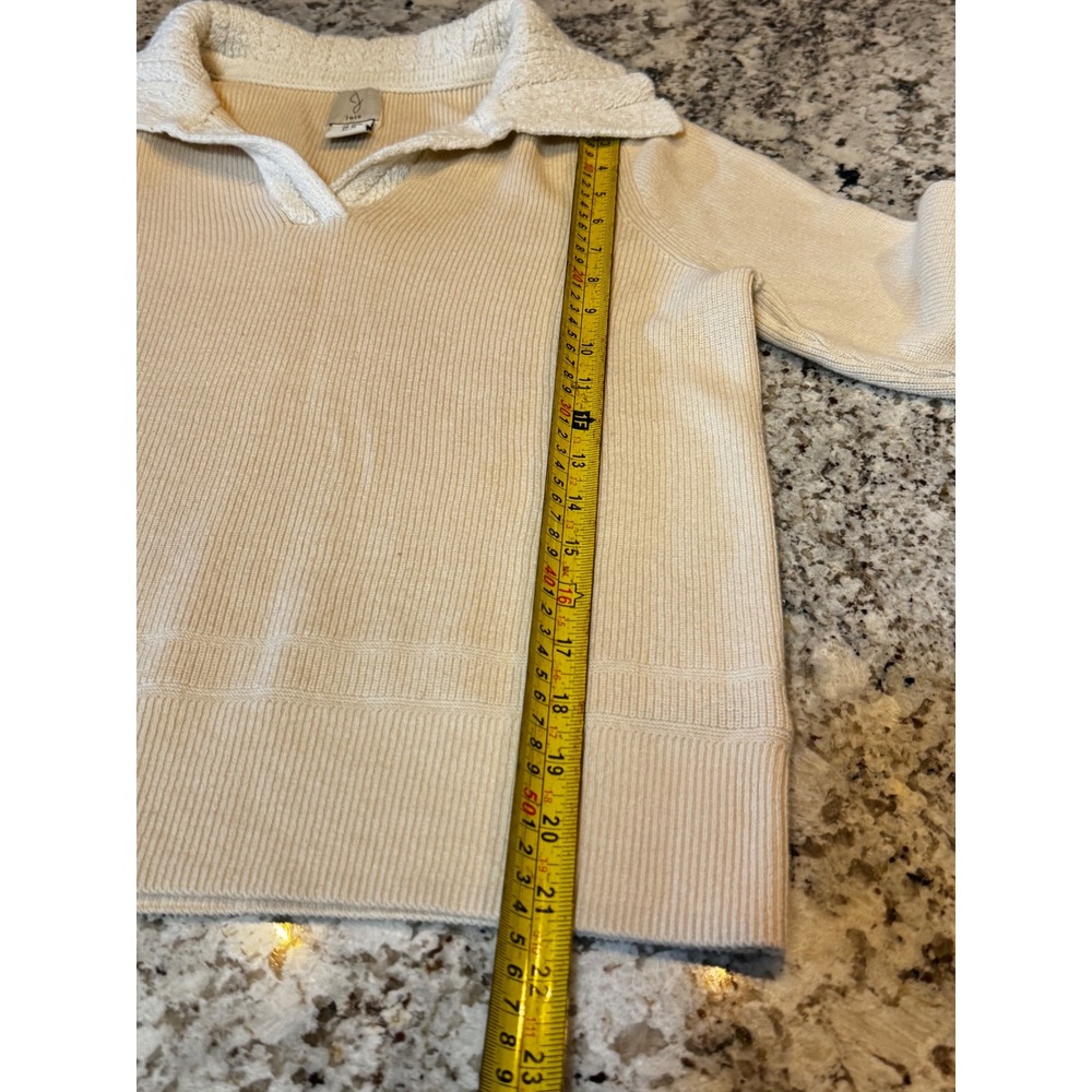 Joie Cream Ribbed Cotton Blend V-Neck Polo Sweater Medium - Picture 4 of 6